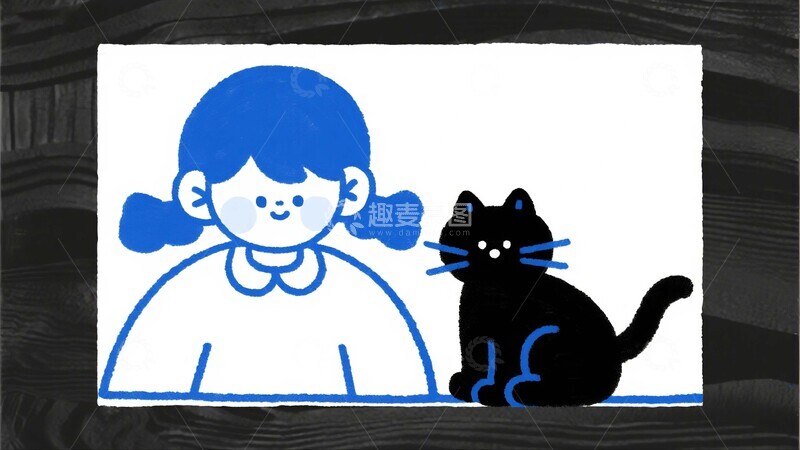 高清大图下载【趣麦麦图】女孩与黑猫的温馨时刻