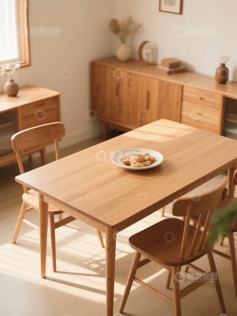 高清大图下载【趣麦麦图】木质餐桌与椅子的温馨室内场景