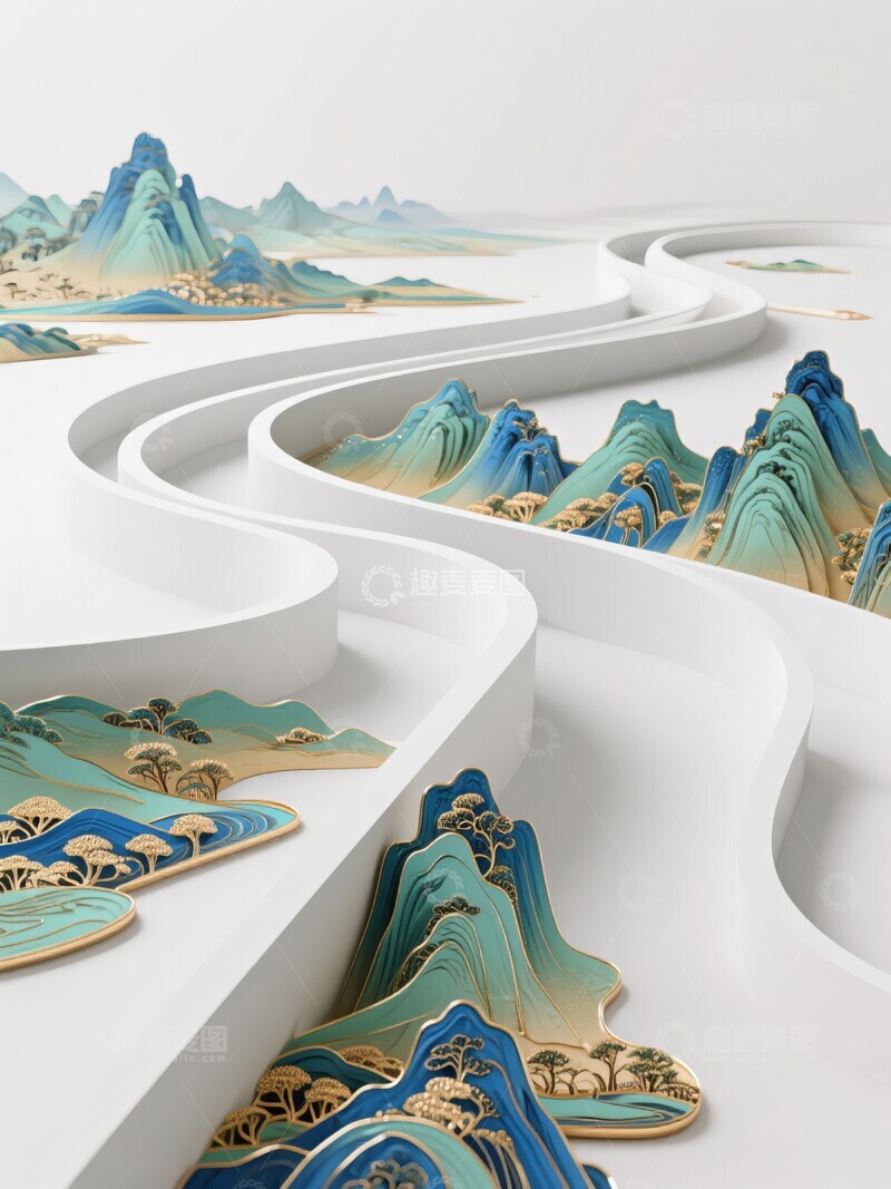 高清大图下载【趣麦麦图】立体感山水画艺术装置设计