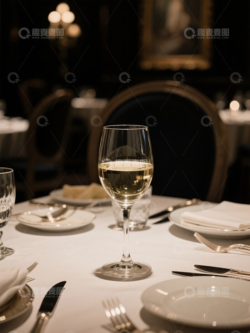 高清大图下载【趣麦麦图】高级感餐厅餐桌上的酒杯与餐具