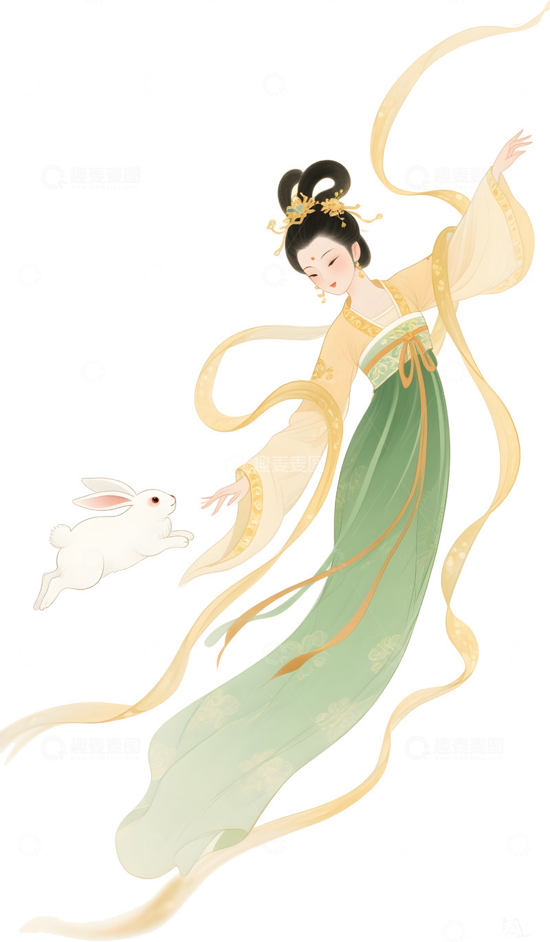 高清大图下载【趣麦麦图】嫦娥与玉兔国风插画