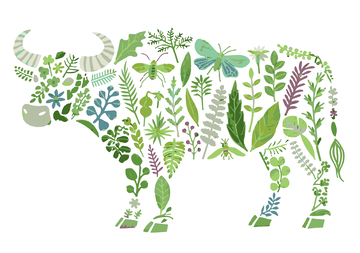 植物图案组合的牛