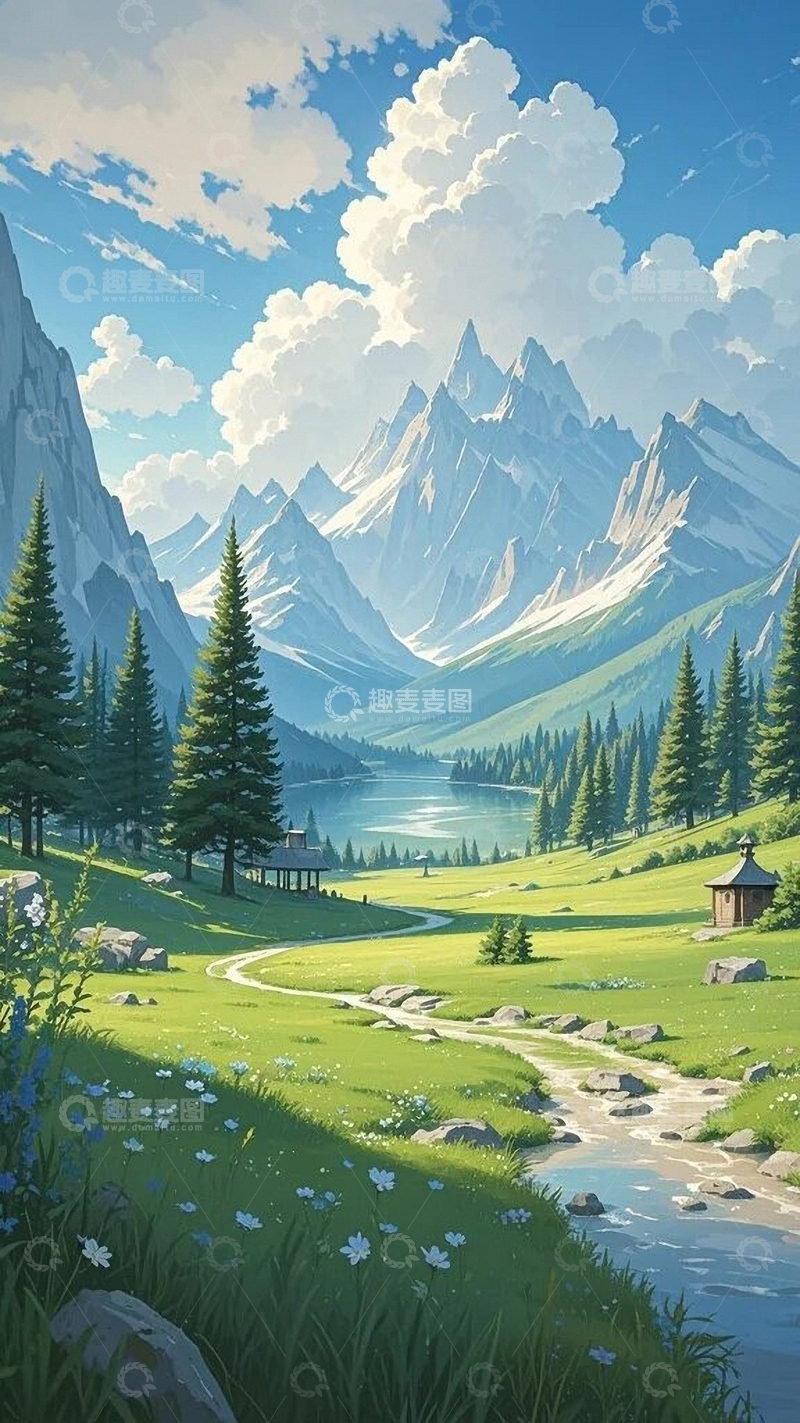 高清大图下载【趣麦麦图】治愈风景画山与水