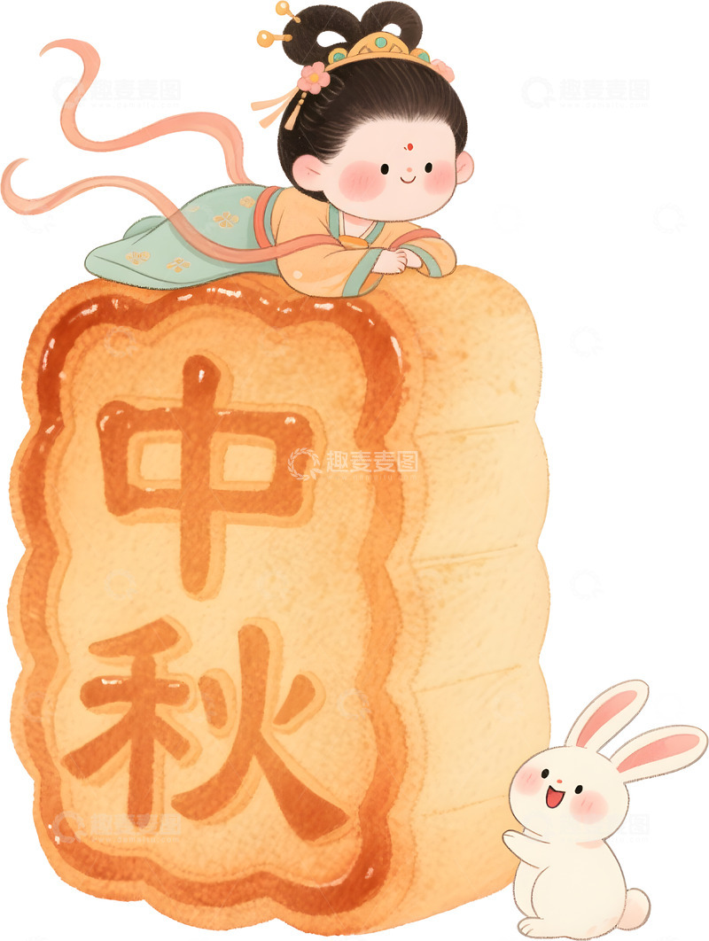 高清大图下载【趣麦麦图】Q版卡通嫦娥月饼插画