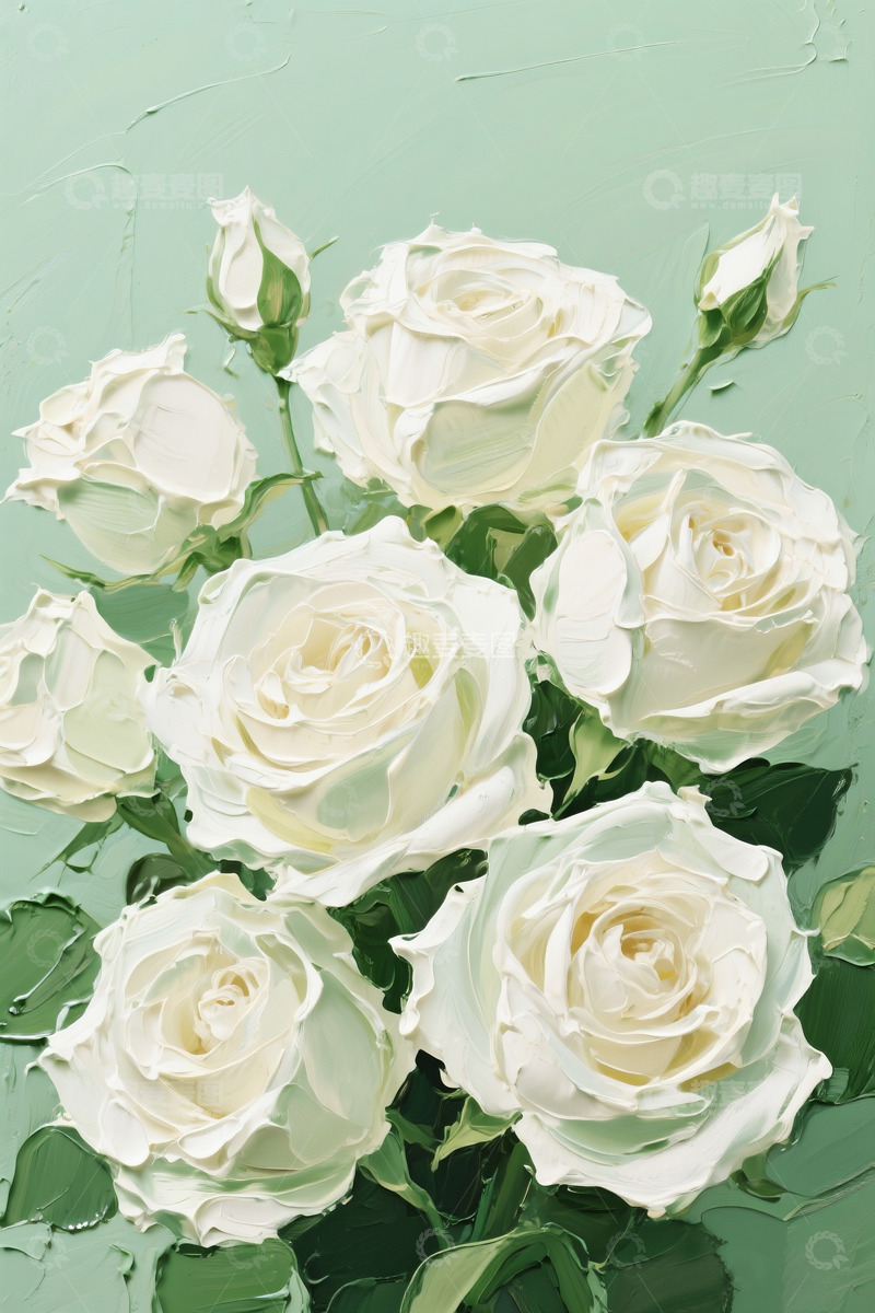高清大图下载【趣麦麦图】油画白玫瑰素材2