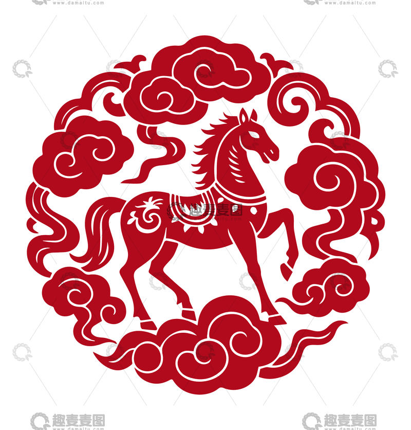 源文件下载【趣麦麦图】-中国剪纸祥云马2