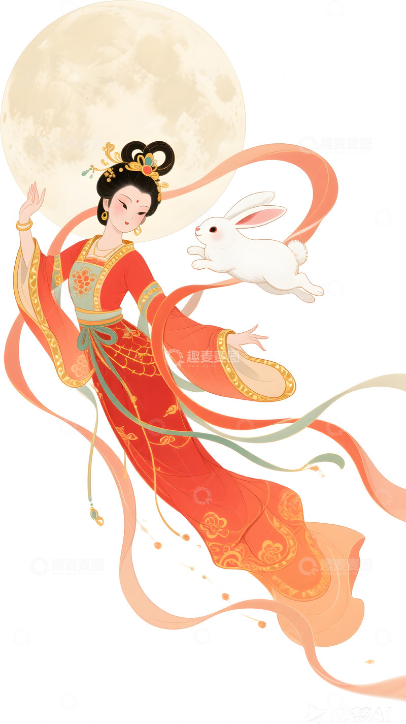 高清大图下载【趣麦麦图】嫦娥中秋国风插画