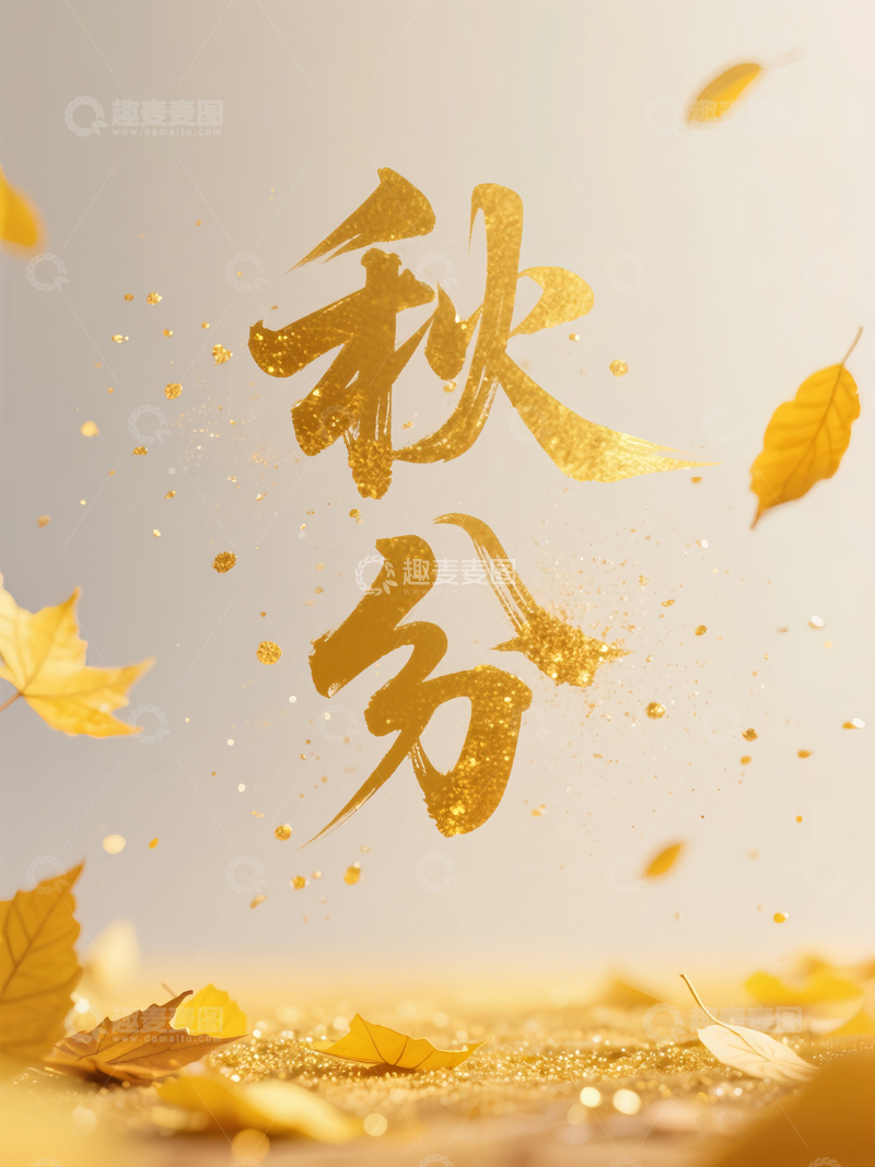 源文件下载【趣麦麦图】金色落叶秋分金黄竖版海报背景