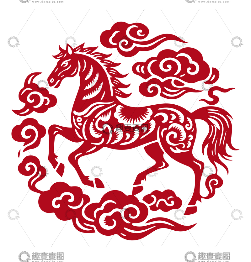 源文件下载【趣麦麦图】-中国剪纸祥云马