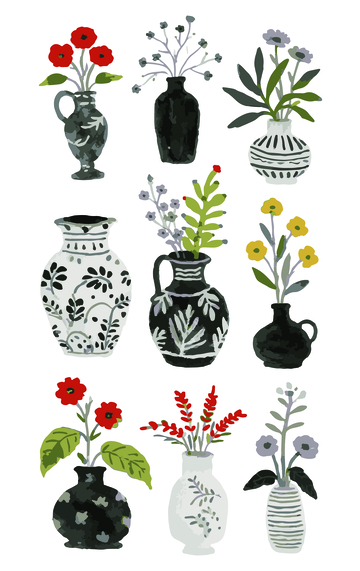 水彩植物花瓶