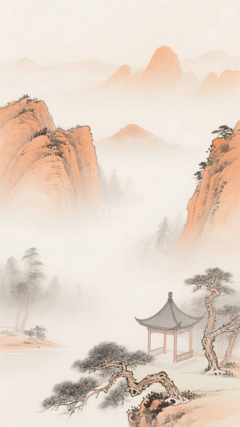 高清大图下载【趣麦麦图】国画水墨山水背景1132