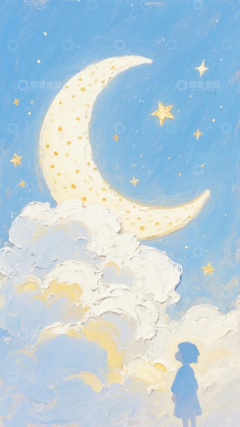 高清大图下载【趣麦麦图】治愈系月亮云朵插画6