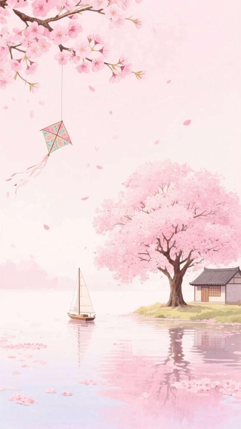 高清大图下载【趣麦麦图】樱花树下的小屋2