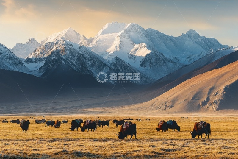 高清大图下载【趣麦麦图】雪山高原草原牛羊