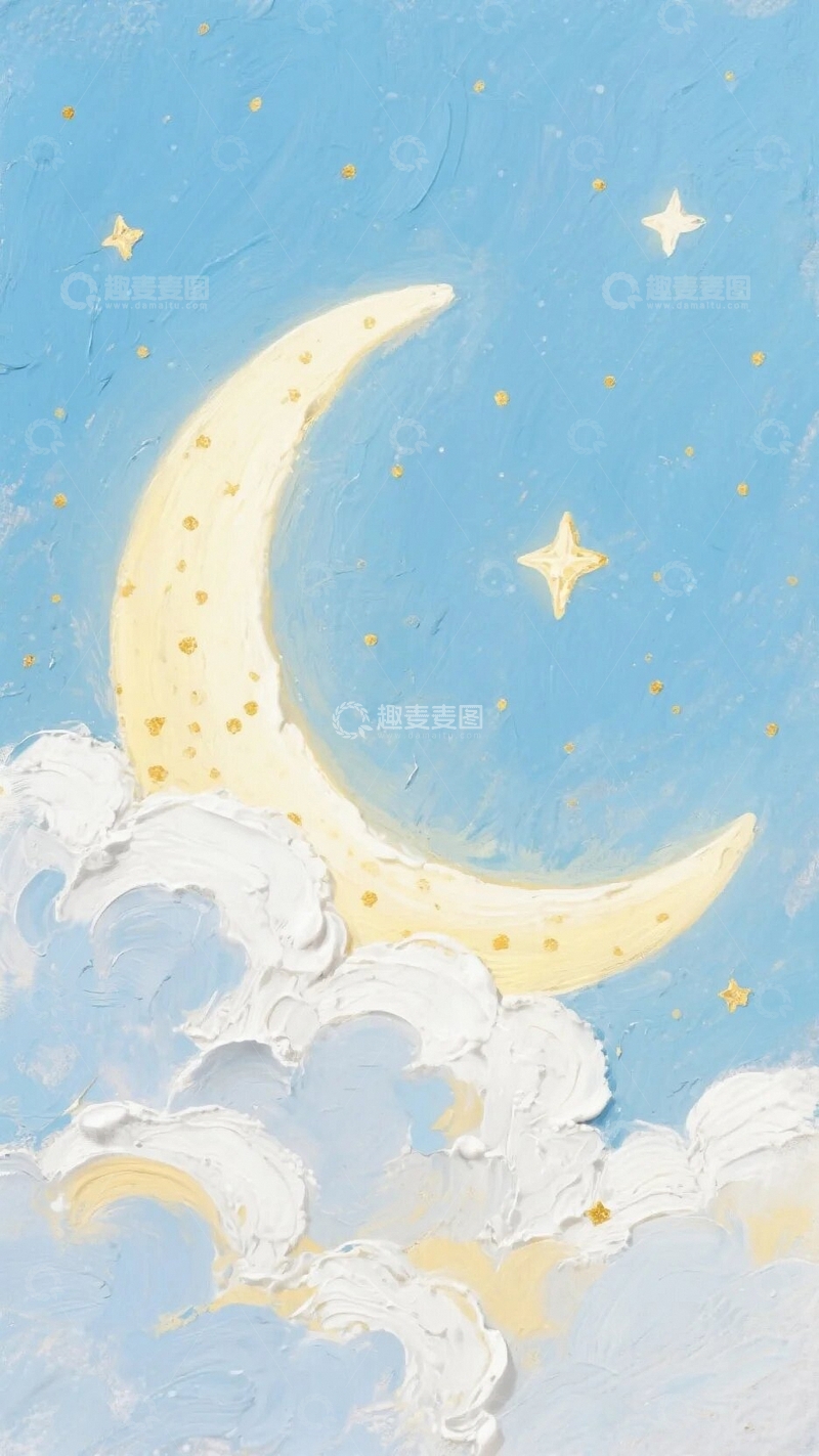 高清大图下载【趣麦麦图】治愈系月亮云朵插画9