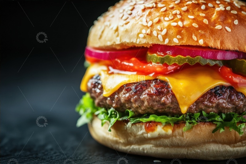 高清大图下载【趣麦麦图】牛肉夹心汉堡美食
