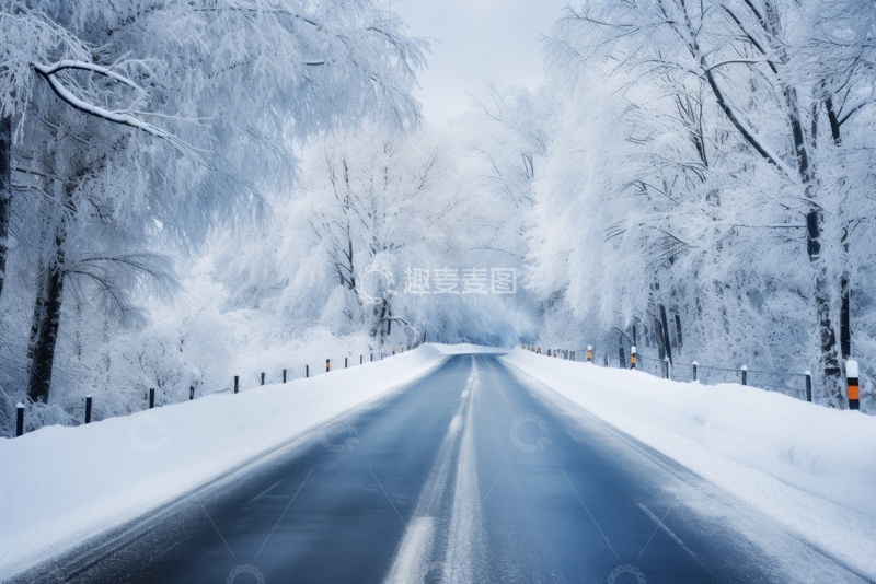 高清大图下载【趣麦麦图】冬季雪地公路马路