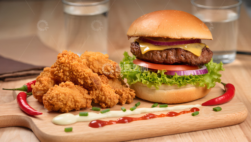 高清大图下载【趣麦麦图】美味汉堡鸡腿早餐摄影图