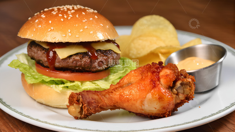高清大图下载【趣麦麦图】美味汉堡鸡腿早餐摄影图