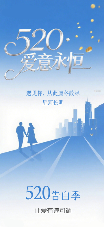 蓝色人物剪影520浪漫简约情人节海报