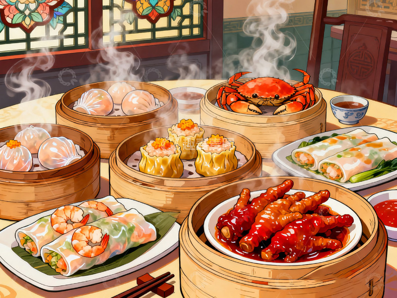 高清大图下载【趣麦麦图】广式早茶插画2