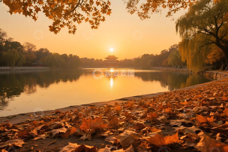 美丽秋天湖面