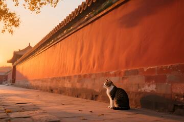 故宫红墙下可爱小猫