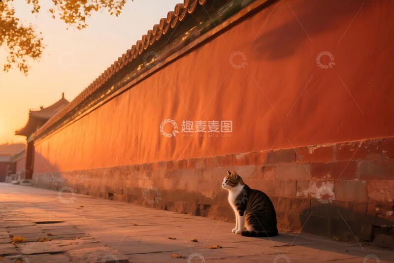 高清大图下载【趣麦麦图】故宫红墙下可爱小猫