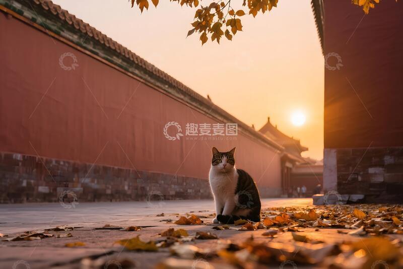 高清大图下载【趣麦麦图】故宫红墙边上的小猫咪