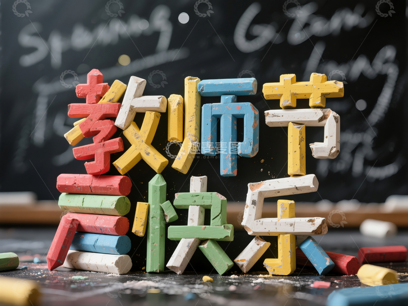 源文件下载【趣麦麦图】粉笔拼接教师节快乐3