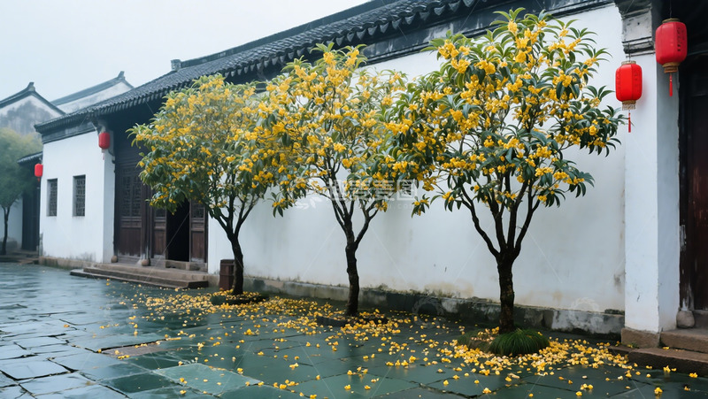 高清大图下载【趣麦麦图】庭院外的桂花树