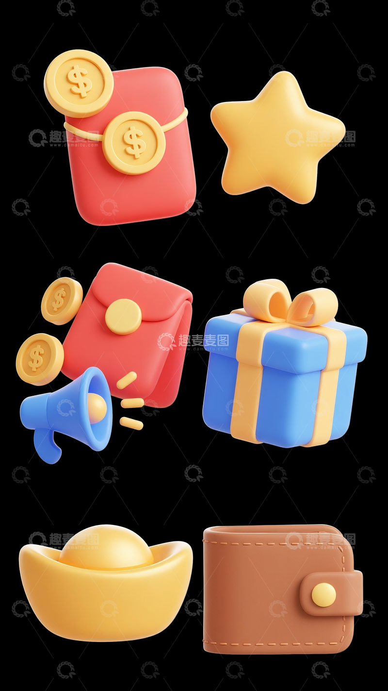 源文件下载【趣麦麦图】3d材质直播图标