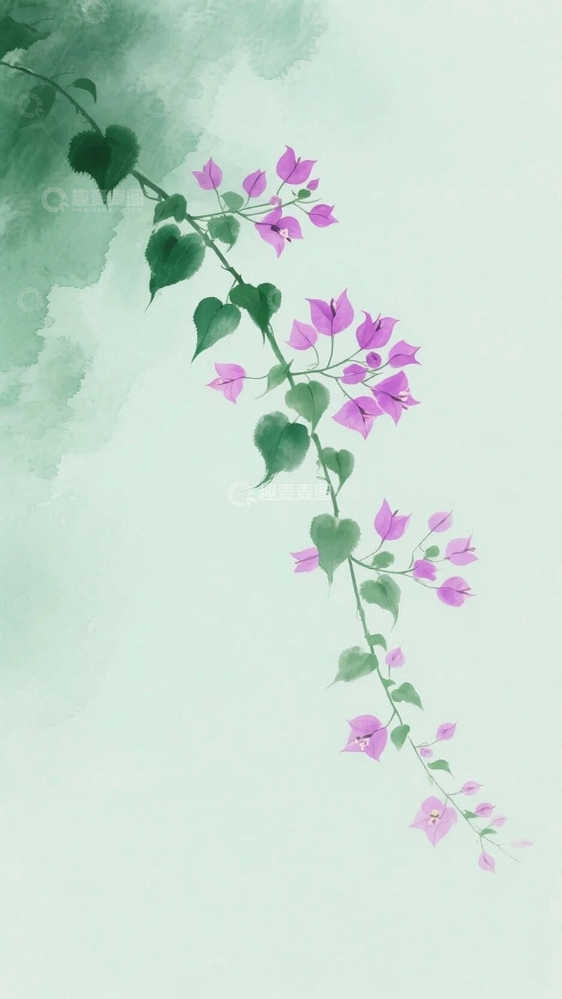 高清大图下载【趣麦麦图】绿藤紫花背景底图1
