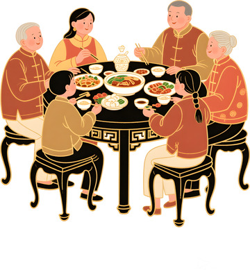 团圆饭人物团聚免抠素材