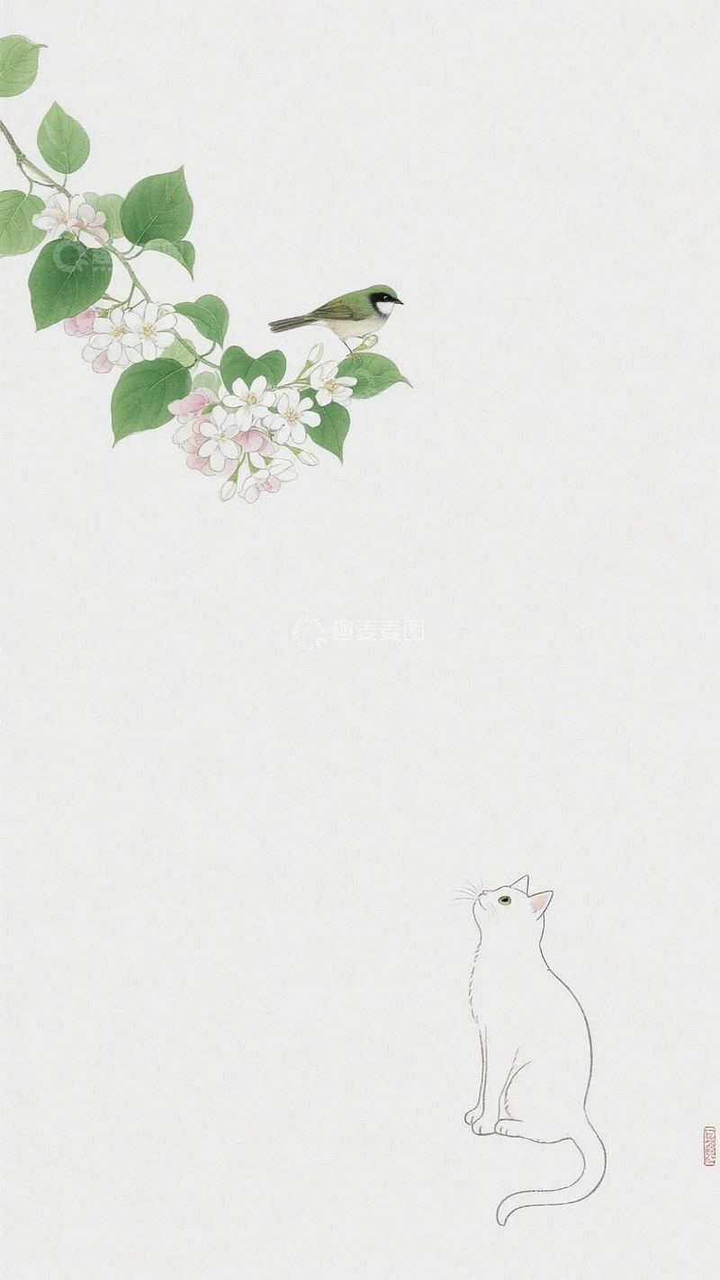 高清大图下载【趣麦麦图】春日花藤下的猫咪2