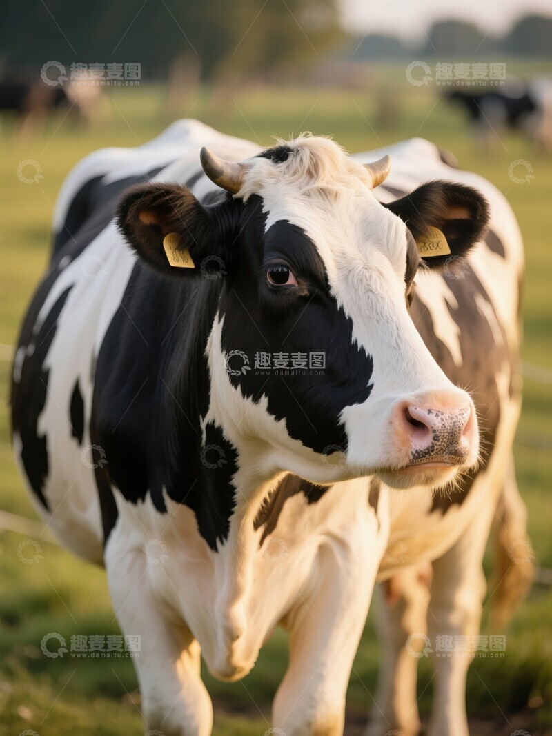 高清大图下载【趣麦麦图】黑白奶牛在田野中