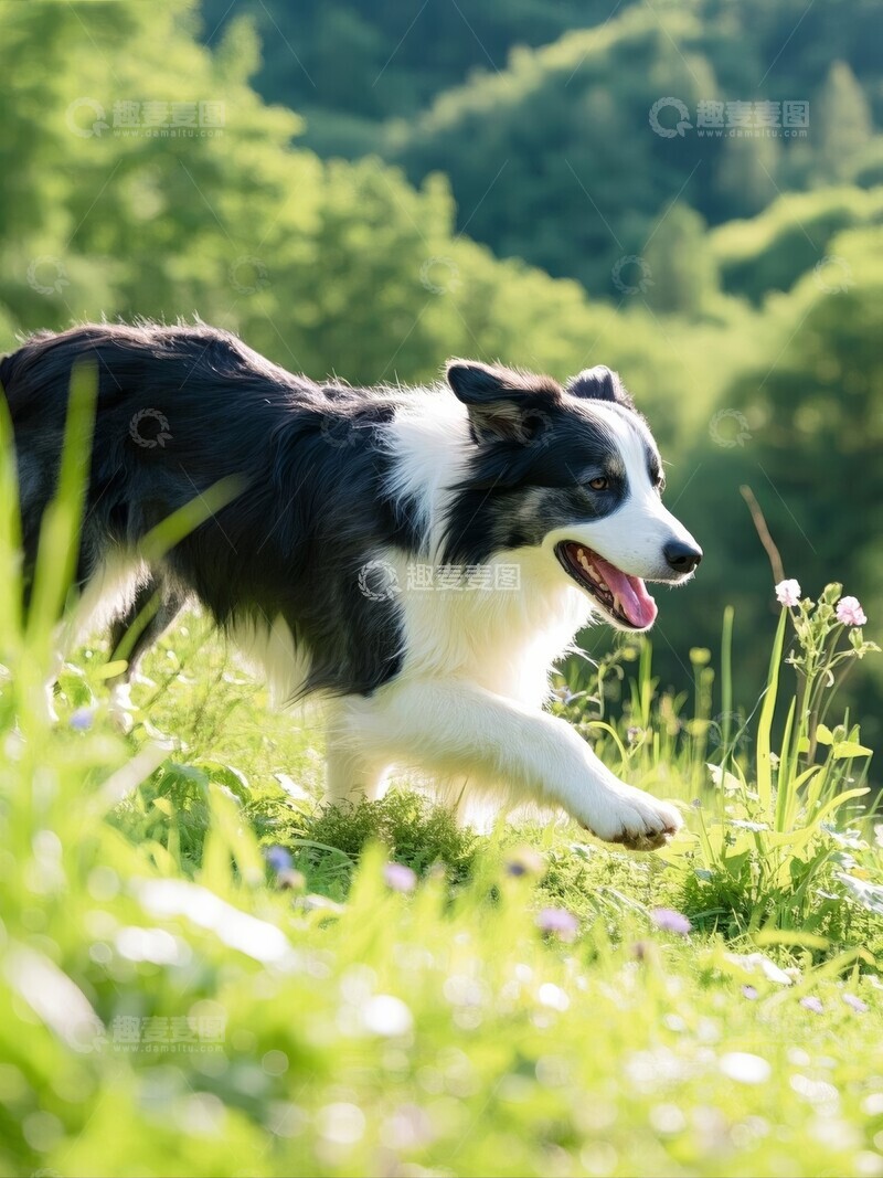 高清大图下载【趣麦麦图】边牧在草地上奔跑