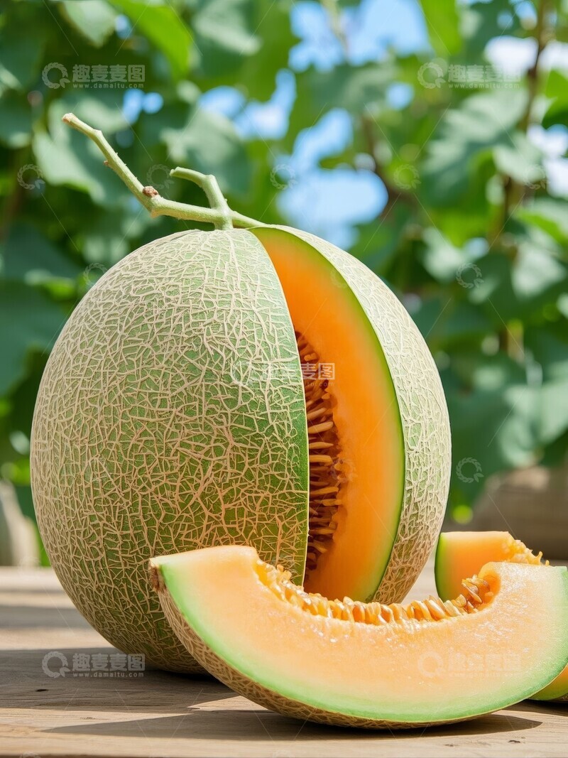 高清大图下载【趣麦麦图】新鲜哈密瓜，部分切开展示果肉