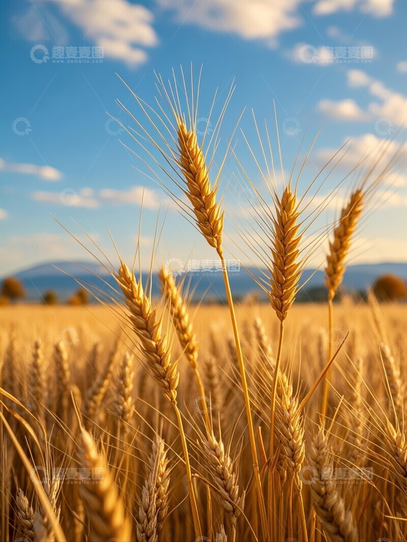 高清大图下载【趣麦麦图】金黄麦田在蓝天下的丰收景象