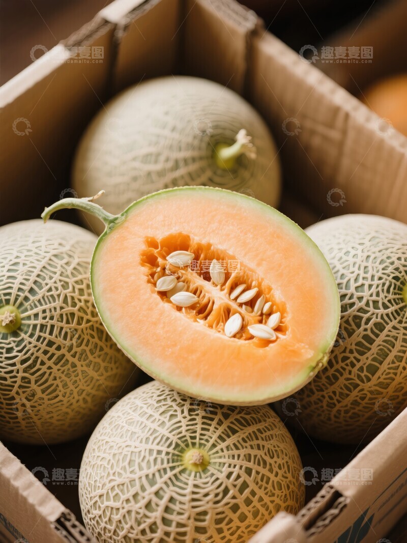 高清大图下载【趣麦麦图】新鲜哈密瓜切开展示