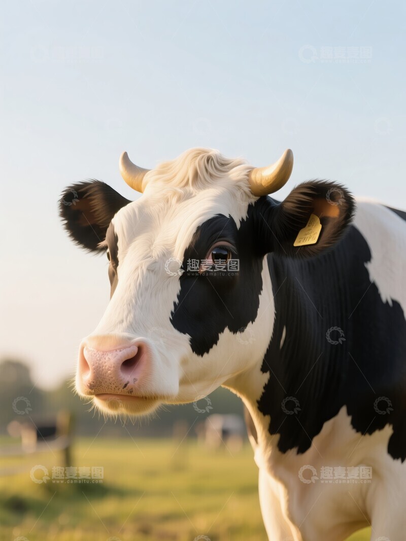 高清大图下载【趣麦麦图】黑白奶牛在草原上高清摄影