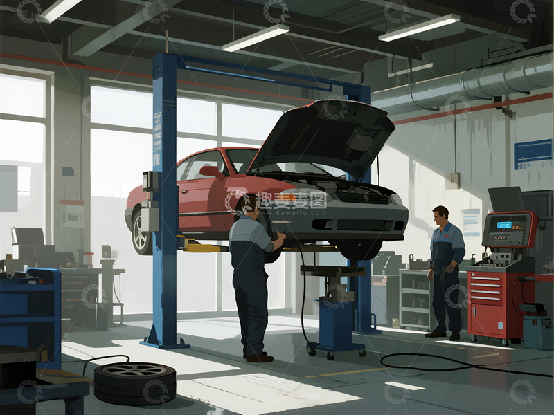 高清大图下载【趣麦麦图】汽车保养维修插画3