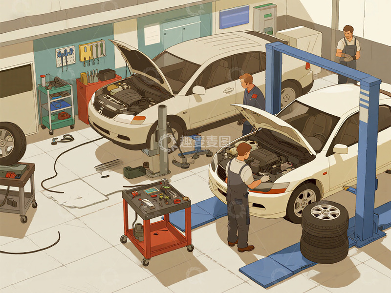 高清大图下载【趣麦麦图】汽车保养维修插画9