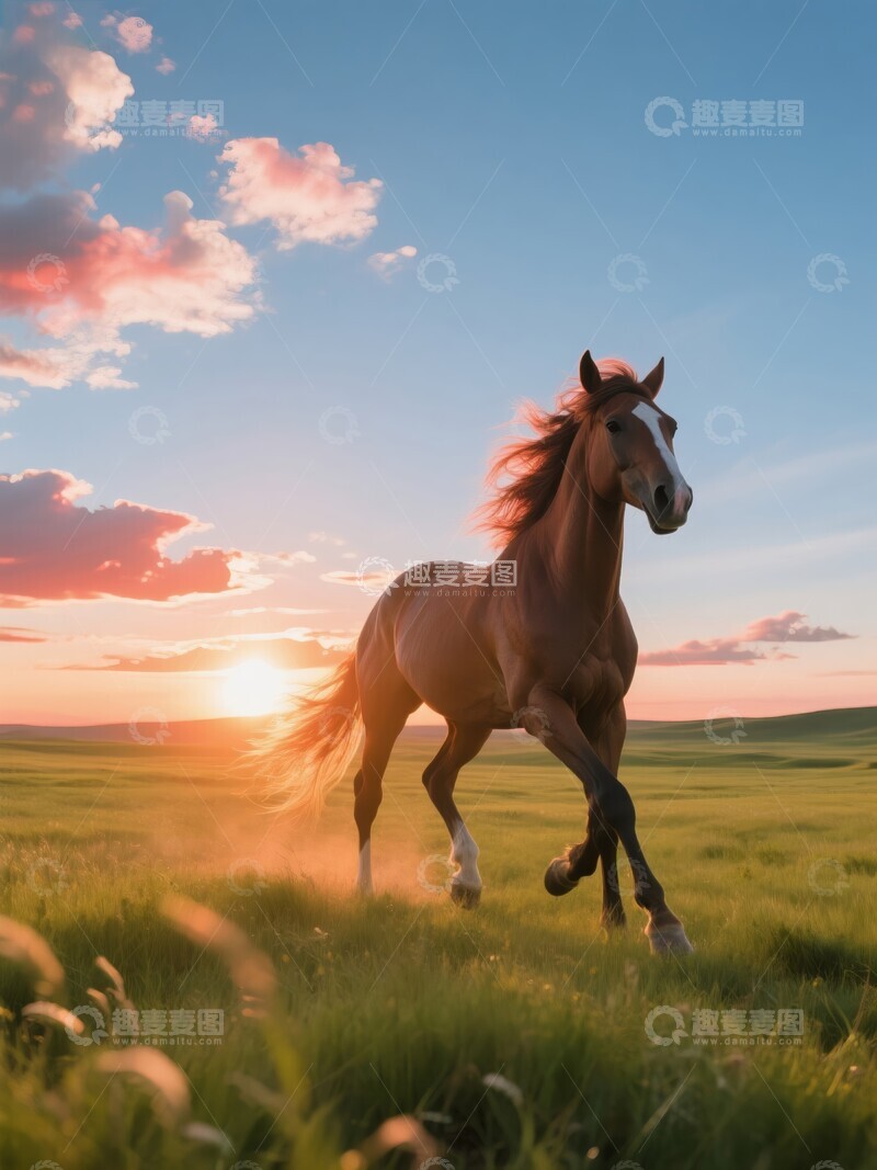 高清大图下载【趣麦麦图】骏马在草原上奔腾
