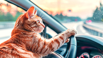 小橘猫开车壁纸