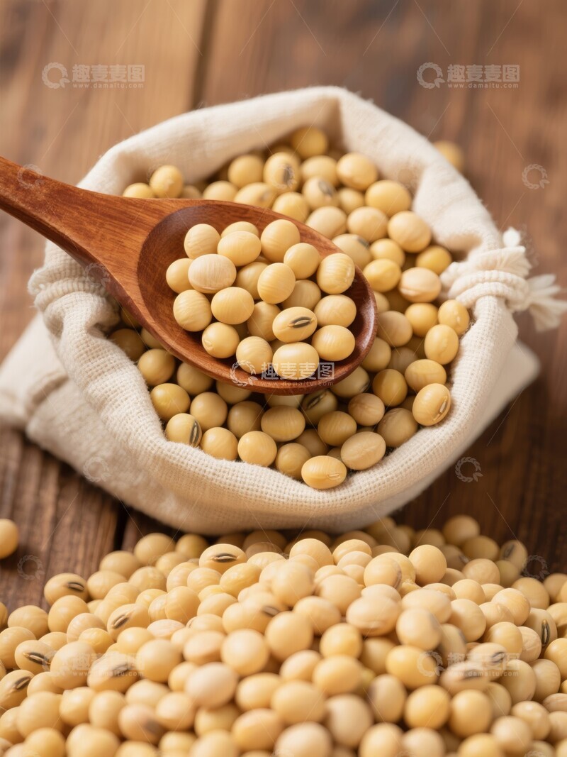 高清大图下载【趣麦麦图】木勺舀起袋中的大豆