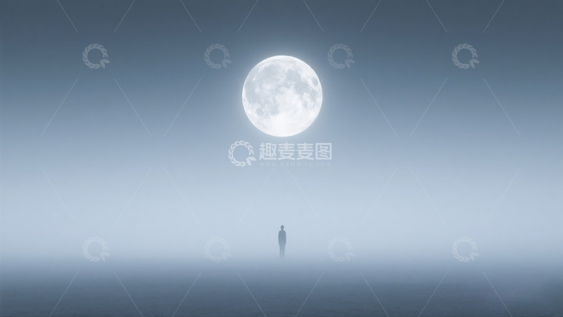 高清大图下载【趣麦麦图】月下雾境中的孤独身影