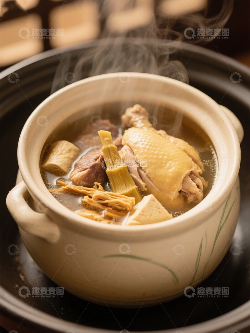 高清大图下载【趣麦麦图】热气腾腾的鸡肉竹笋汤