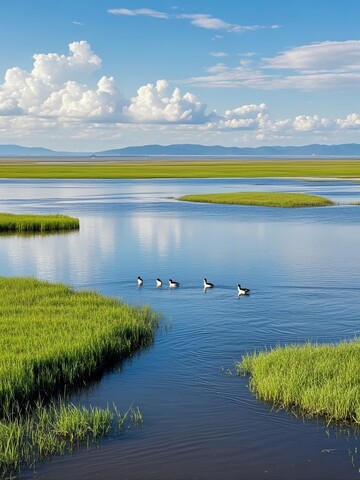 宁静湿地，水鸟悠游