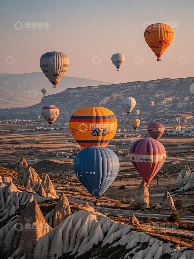 高清大图下载【趣麦麦图】热气球在岩层上空缓缓升起